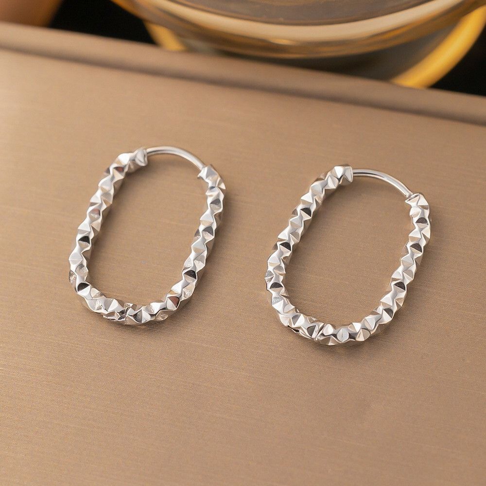 MYKI Silver Plated Textured Oval Hoop Earrings | Anti Tarnish Finish (MKERCH1044S-SSYI)
