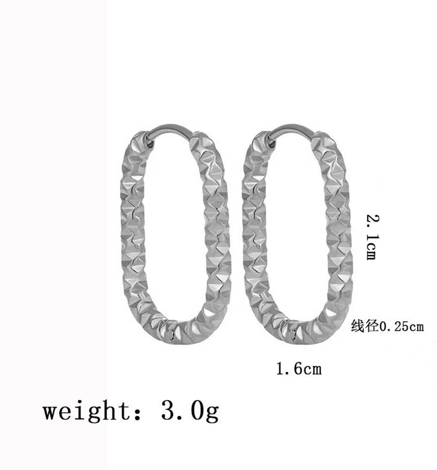 MYKI Textured Oval Hoop Earrings | Anti Tarnish Finish (MKERCH1044-SSYI)