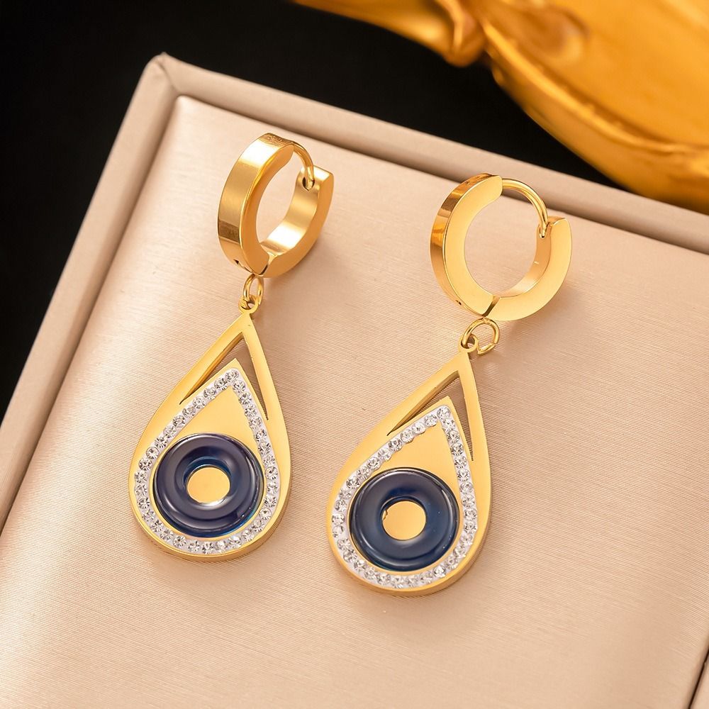 MYKI Gold Plated Evil Eye Teardrop Earrings with Crystals | Anti Tarnish (MKERCH1047G-SSYI)