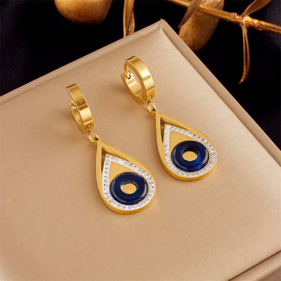 MYKI Gold Plated Evil Eye Teardrop Earrings with Crystals | Anti Tarnish (MKERCH1047G-SSYI)