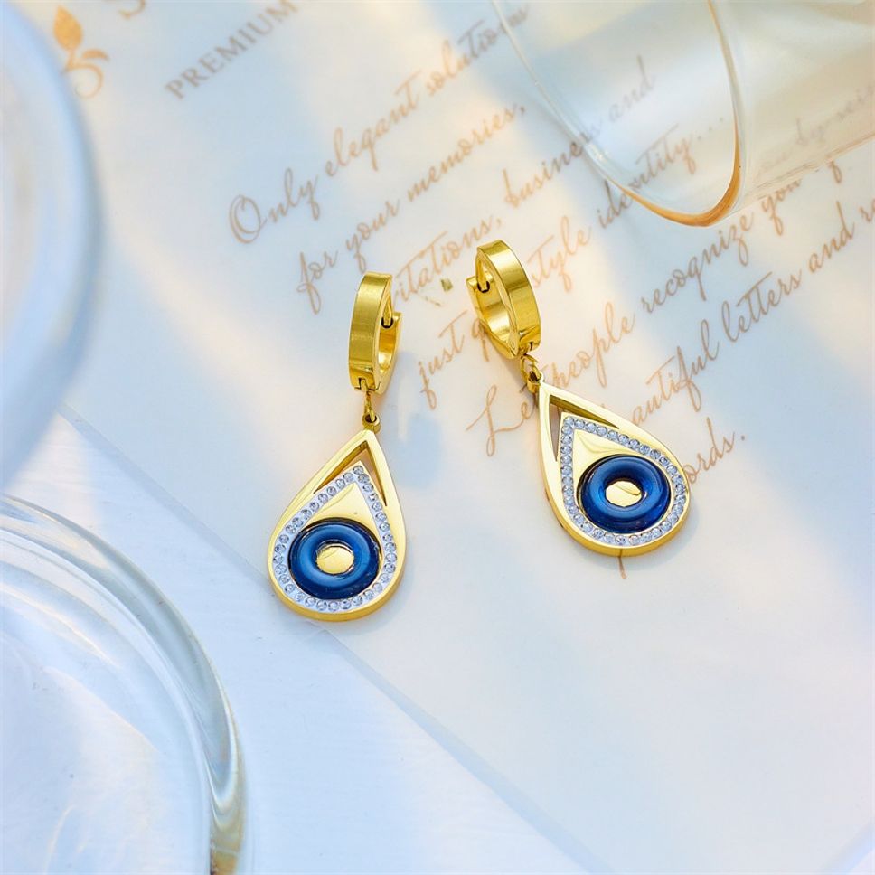 MYKI Gold Plated Evil Eye Teardrop Earrings with Crystals | Anti Tarnish (MKERCH1047G-SSYI)