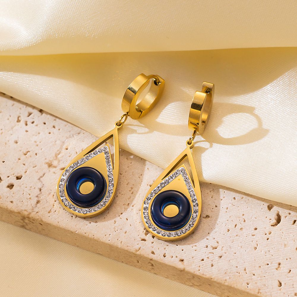 MYKI Gold Plated Evil Eye Teardrop Earrings with Crystals | Anti Tarnish (MKERCH1047G-SSYI)