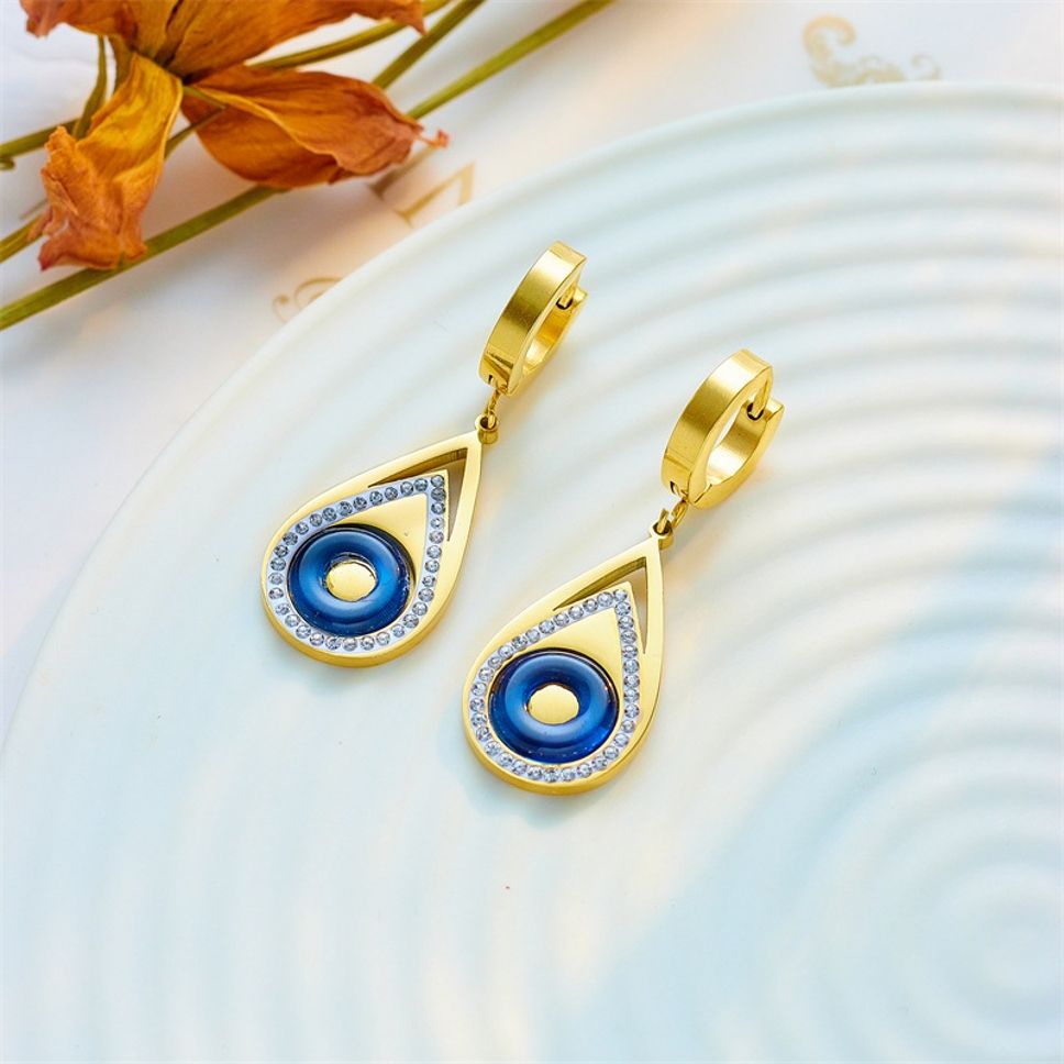 MYKI Gold Plated Evil Eye Teardrop Earrings with Crystals | Anti Tarnish (MKERCH1047G-SSYI)