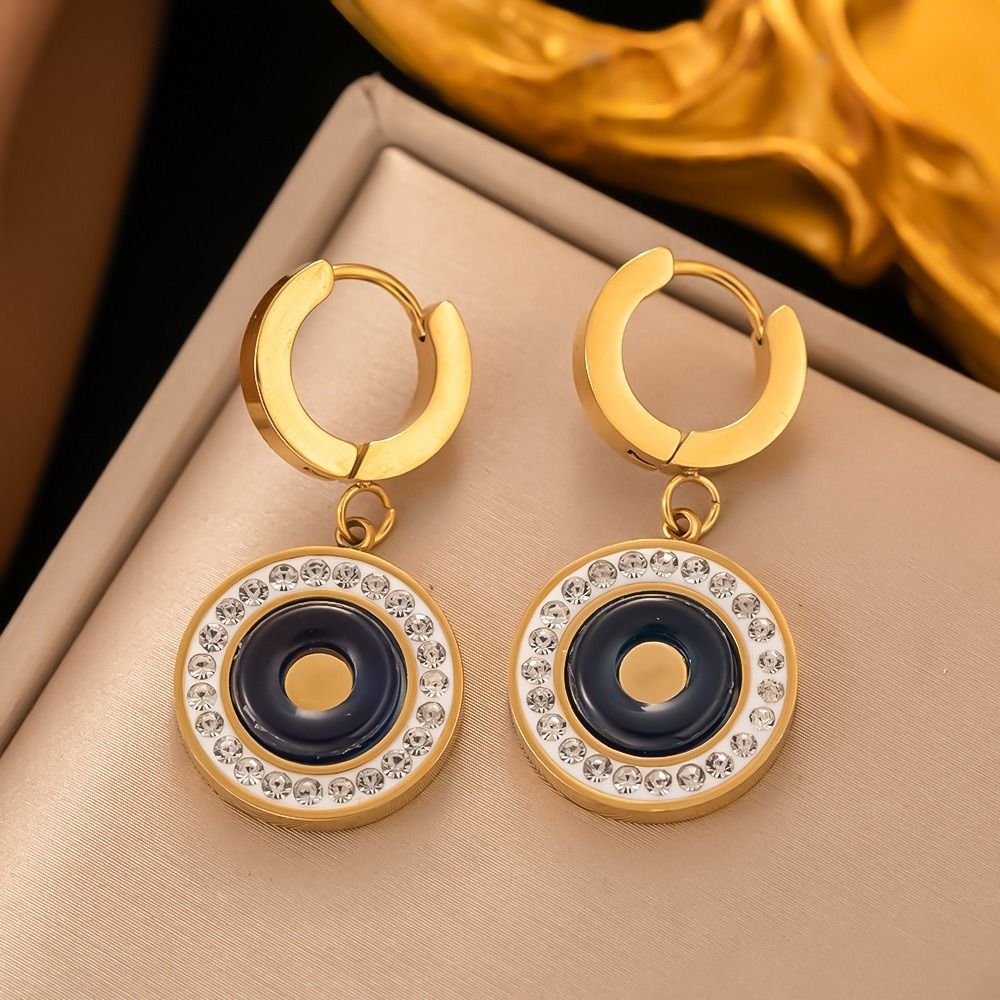 MYKI Gold Plated Round Evil Eye Crystal Earrings | Anti Tarnish Finish (MKERCH1048G-SSYI)