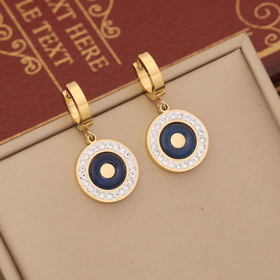MYKI Gold Plated Round Evil Eye Crystal Earrings | Anti Tarnish Finish (MKERCH1048G-SSYI)