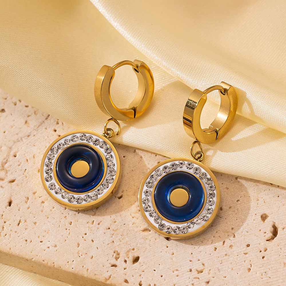 MYKI Gold Plated Round Evil Eye Crystal Earrings | Anti Tarnish Finish (MKERCH1048G-SSYI)
