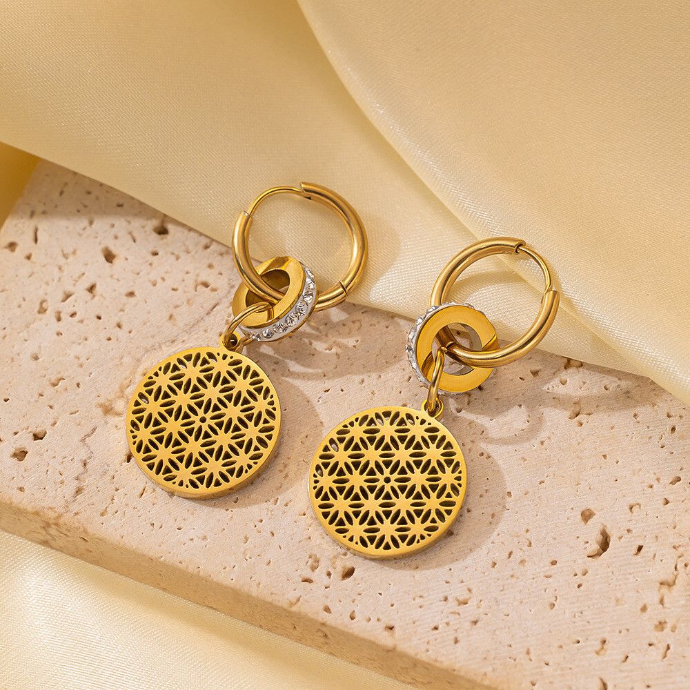 MYKI Gold Plated Geometric Circle Drop Earrings | Anti Tarnish (MKERCH1049G-SSYI)
