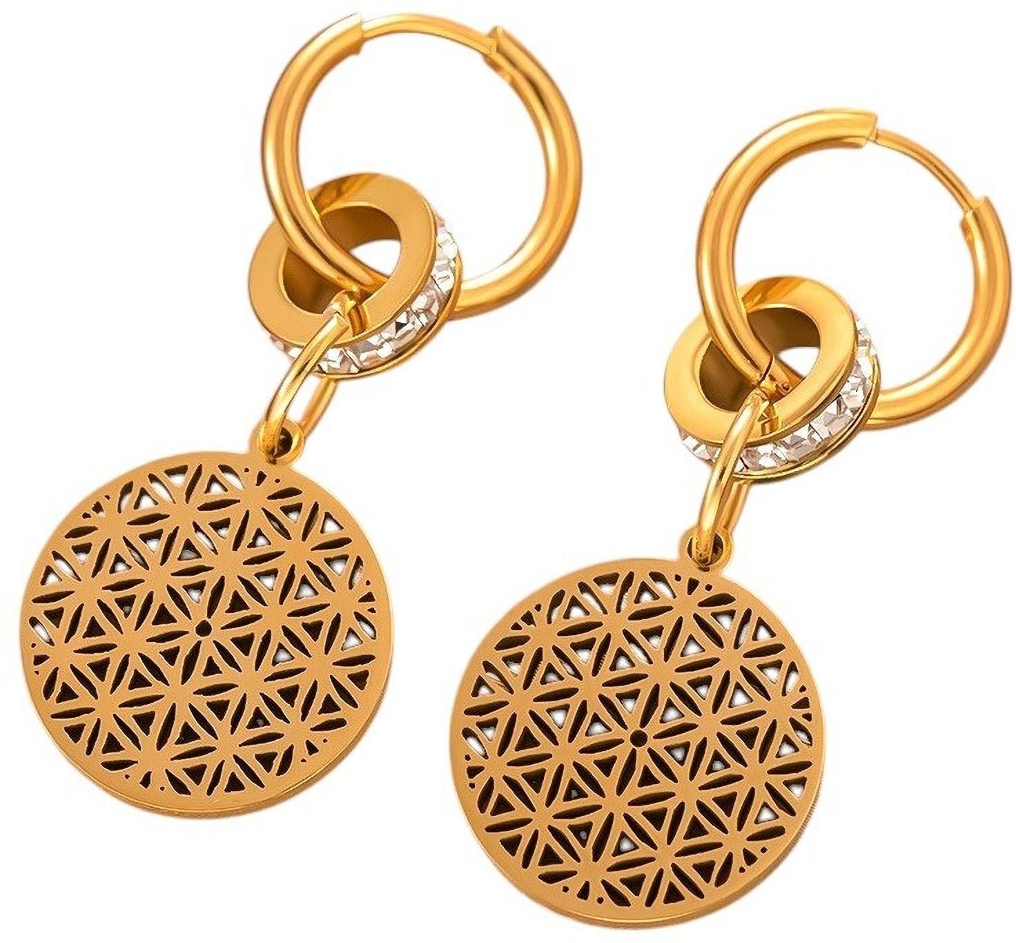 MYKI Gold Plated Geometric Circle Drop Earrings | Anti Tarnish (MKERCH1049G-SSYI)