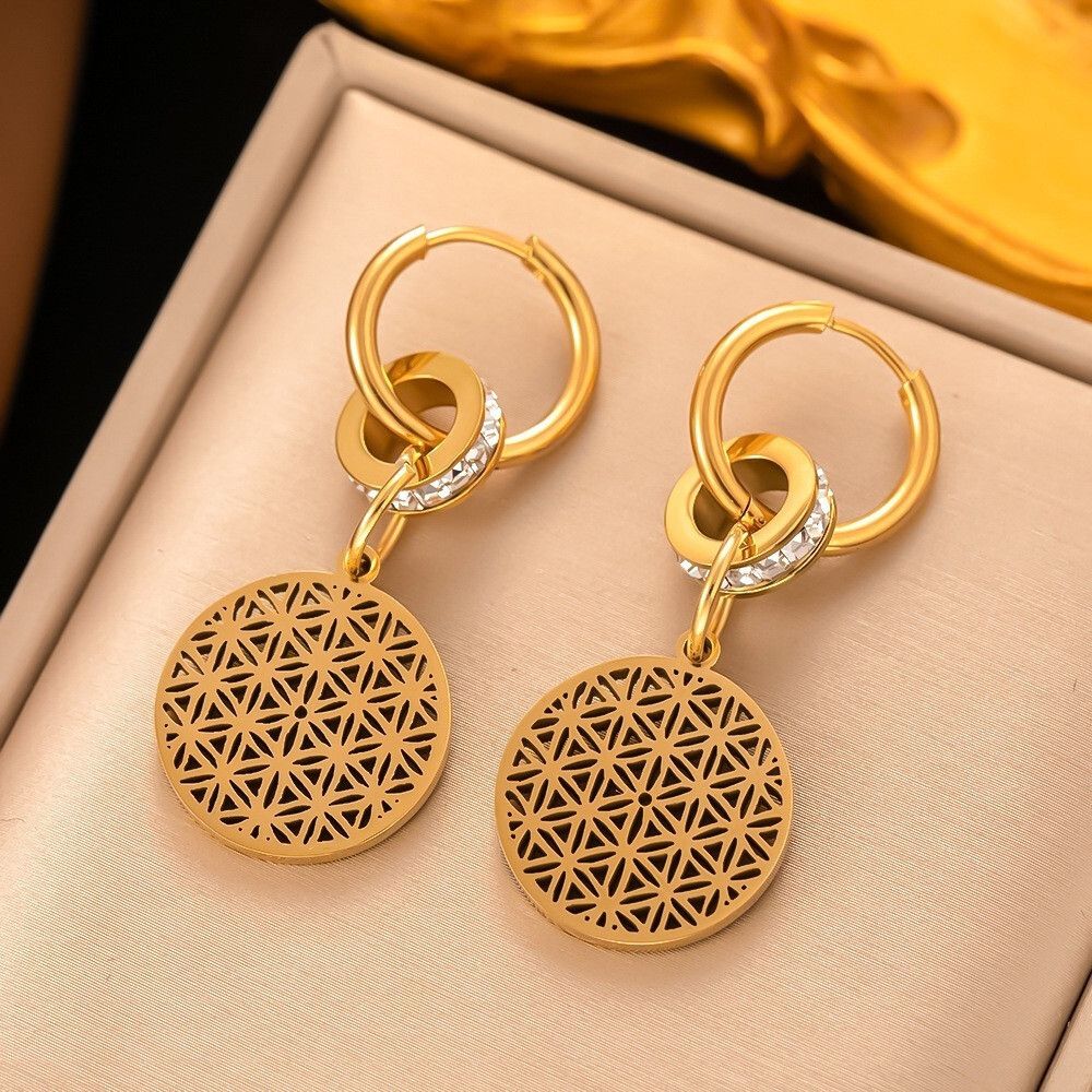 MYKI Gold Plated Geometric Circle Drop Earrings | Anti Tarnish (MKERCH1049G-SSYI)