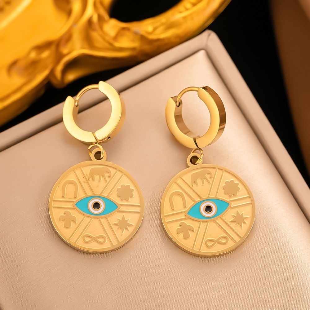 MYKI Gold Plated Evil Eye Medallion Earrings | Anti Tarnish Finish (MKERCH1050G-SSYI)