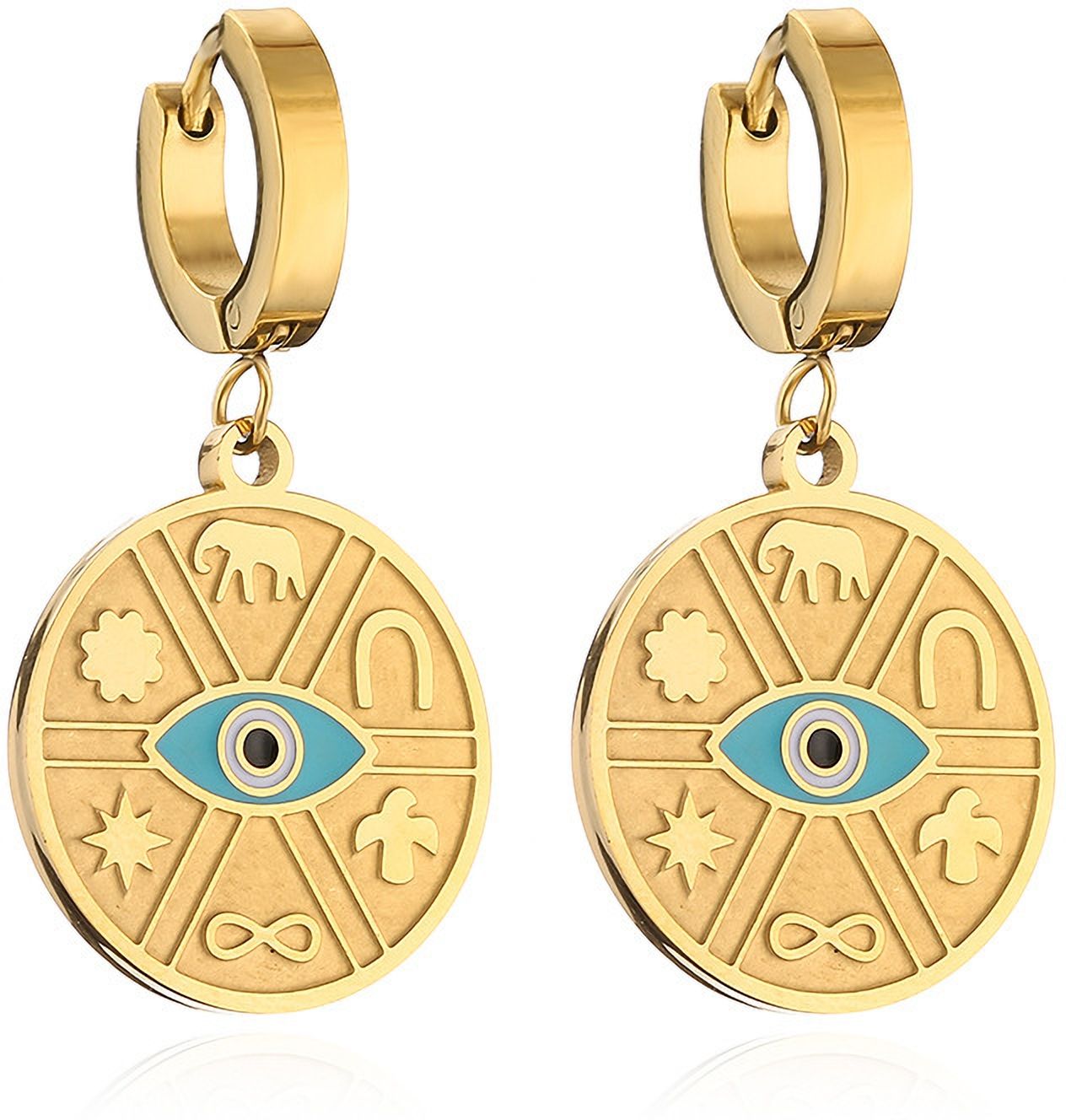 MYKI Gold Plated Evil Eye Medallion Earrings | Anti Tarnish Finish (MKERCH1050G-SSYI)