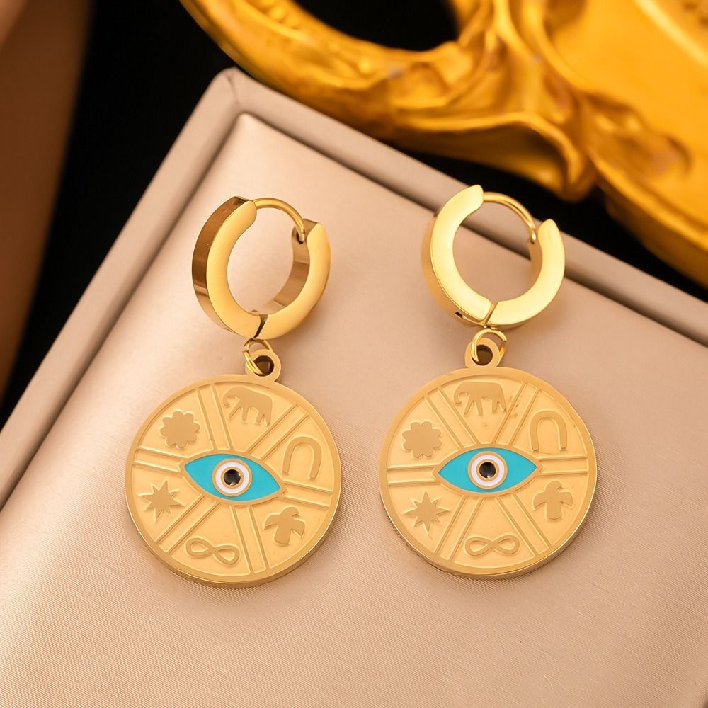 MYKI Gold Plated Evil Eye Medallion Earrings | Anti Tarnish Finish (MKERCH1050G-SSYI)