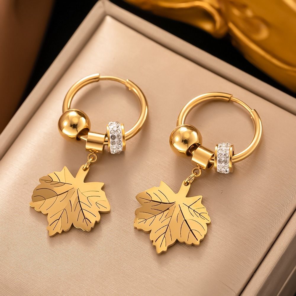 MYKI Gold Plated Leaf Drop Earrings with Crystals | Anti Tarnish Finish (MKERCH1051G-SSYI)