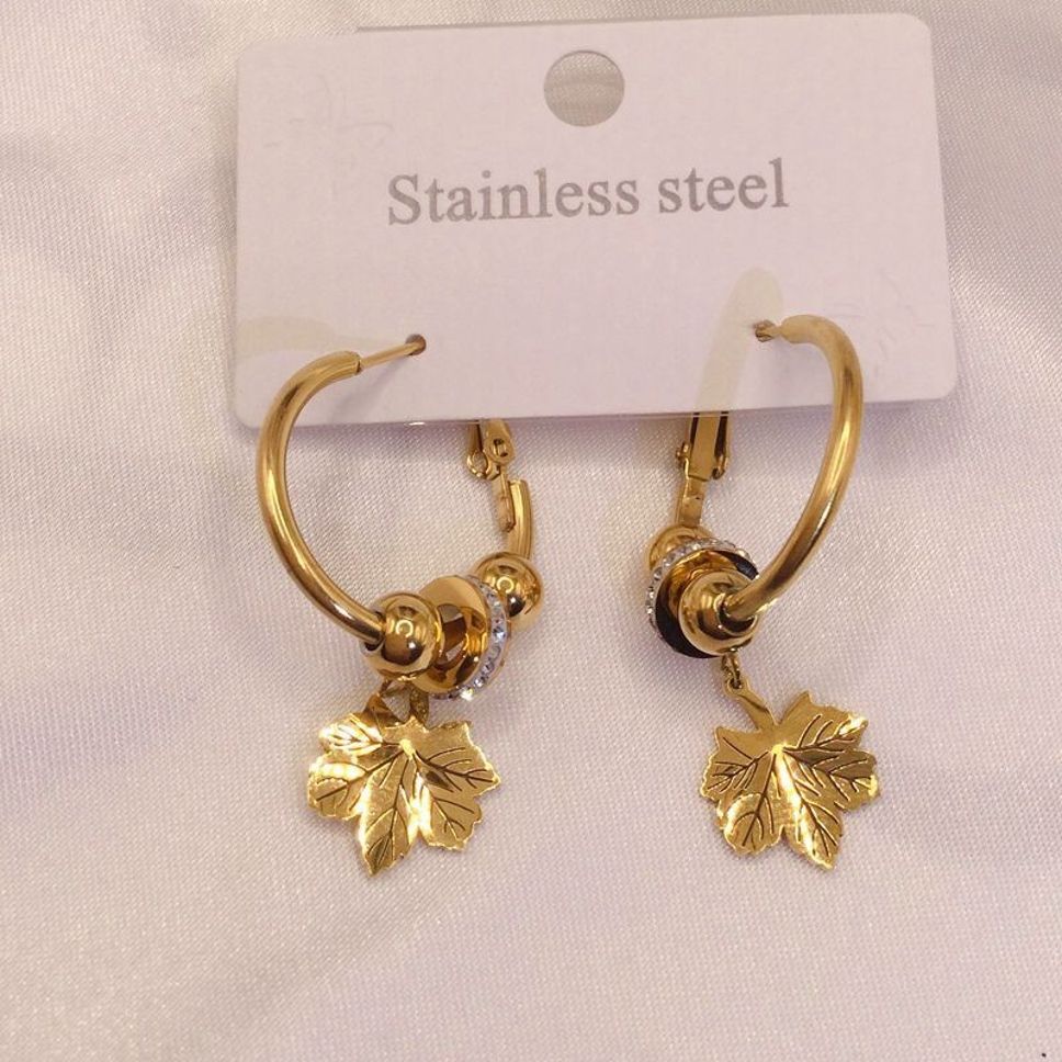 MYKI Gold Plated Leaf Drop Earrings with Crystals | Anti Tarnish Finish (MKERCH1051G-SSYI)