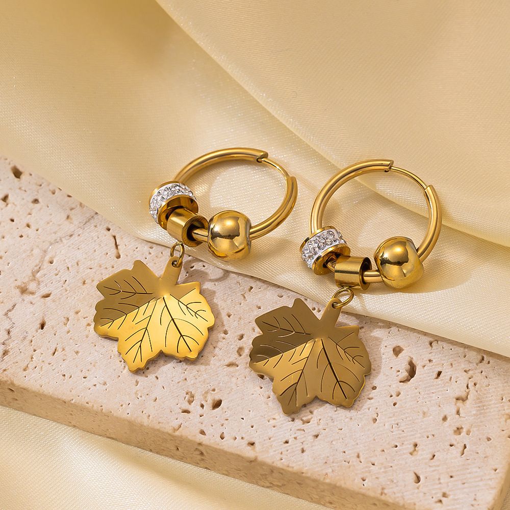 MYKI Gold Plated Leaf Drop Earrings with Crystals | Anti Tarnish Finish (MKERCH1051G-SSYI)