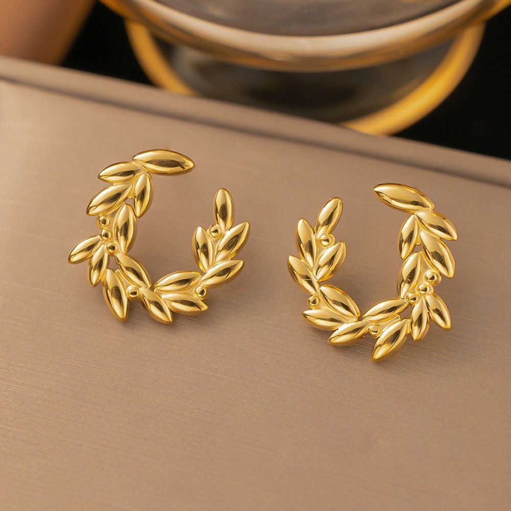 MYKI Gold Plated Leaf Wreath Stud Earrings | Anti Tarnish Finish (MKERCH1052G-SSYI)