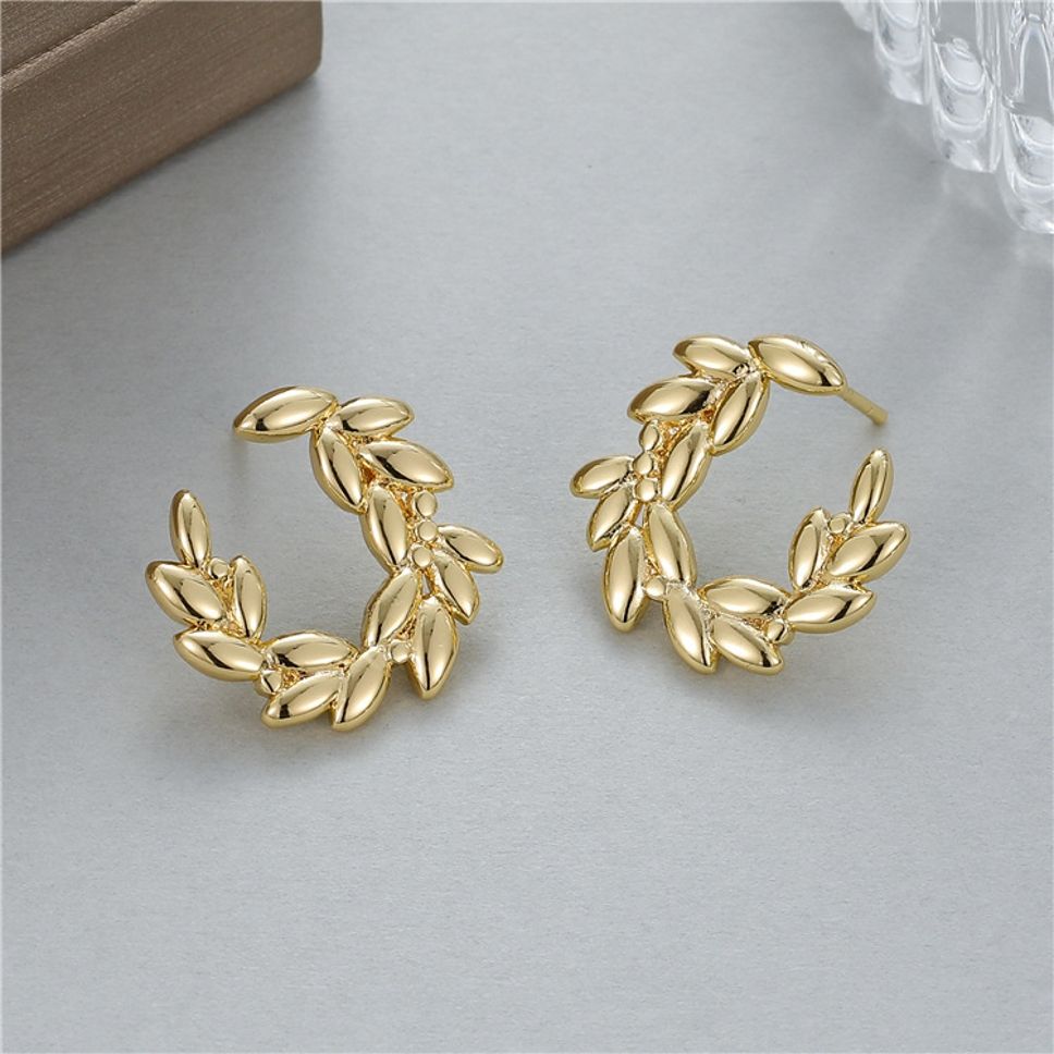 MYKI Leaf Wreath Stud Earrings | Anti Tarnish Finish (MKERCH1052-SSYI)