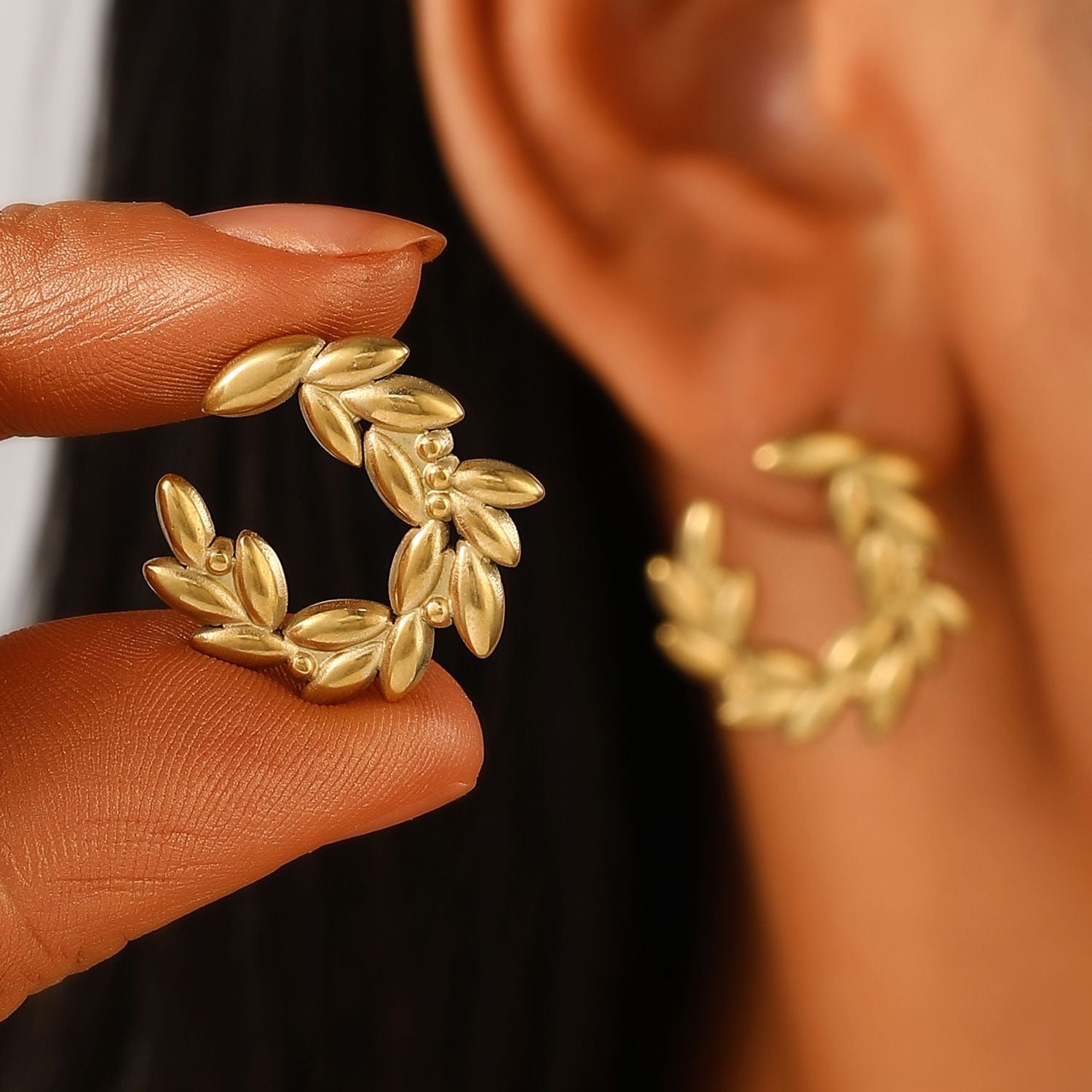 MYKI Leaf Wreath Stud Earrings | Anti Tarnish Finish (MKERCH1052-SSYI)