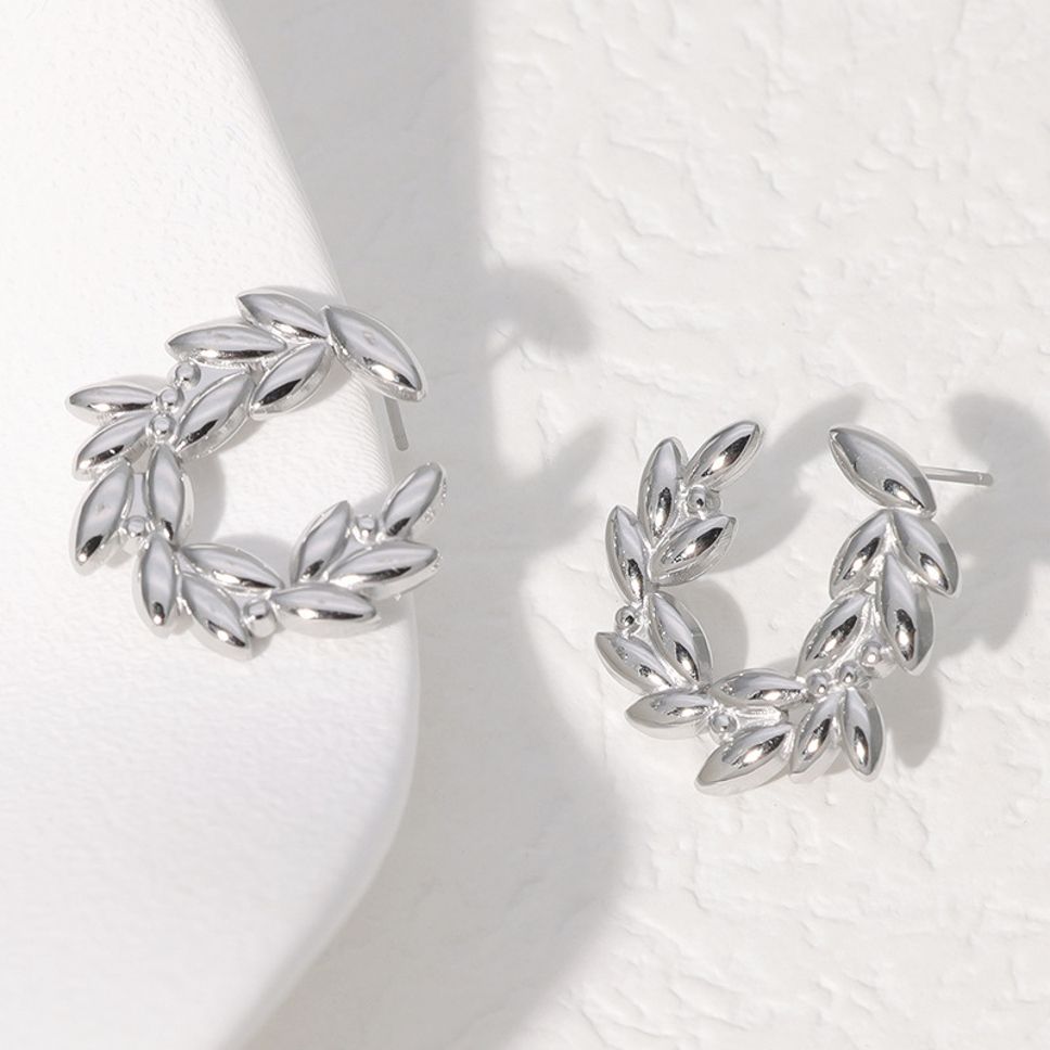 MYKI Leaf Wreath Stud Earrings | Anti Tarnish Finish (MKERCH1052-SSYI)