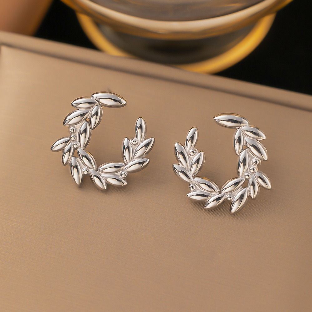 MYKI Silver Plated Leaf Wreath Stud Earrings | Anti Tarnish Finish (MKERCH1052S-SSYI)