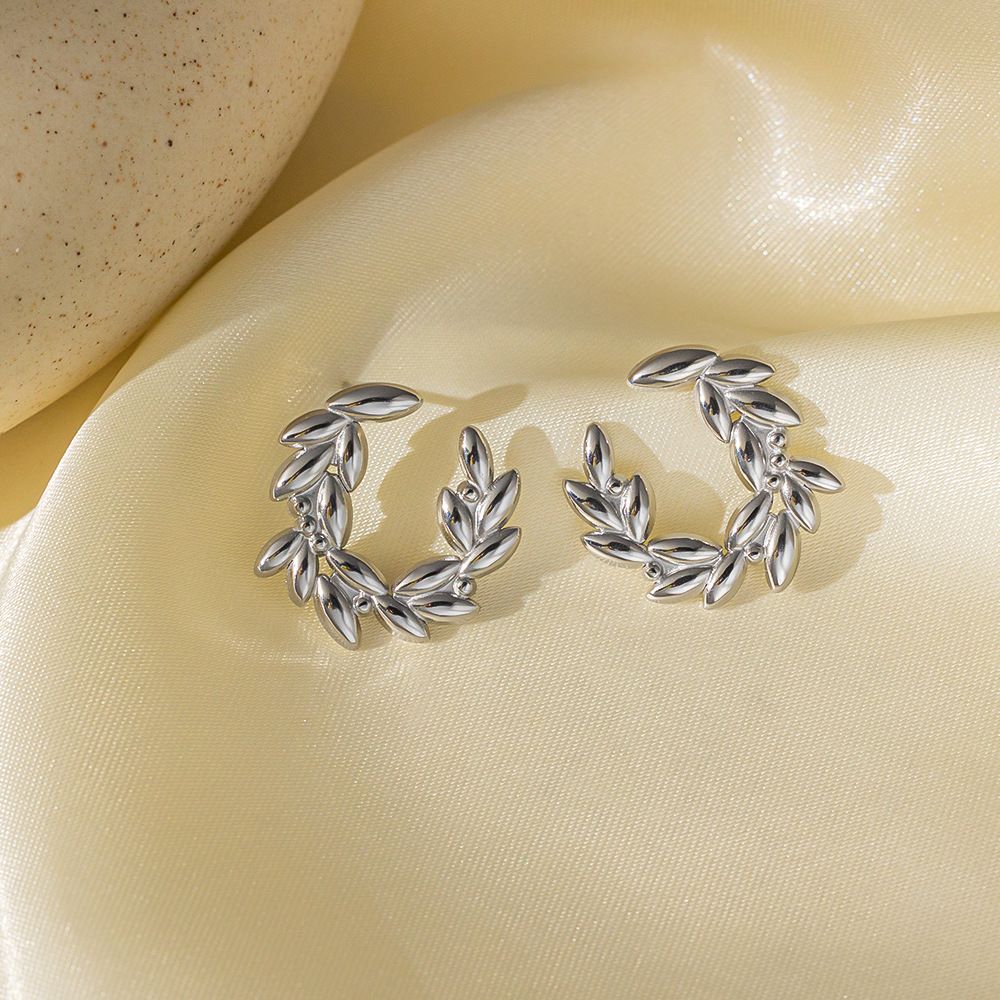 MYKI Leaf Wreath Stud Earrings | Anti Tarnish Finish (MKERCH1052-SSYI)