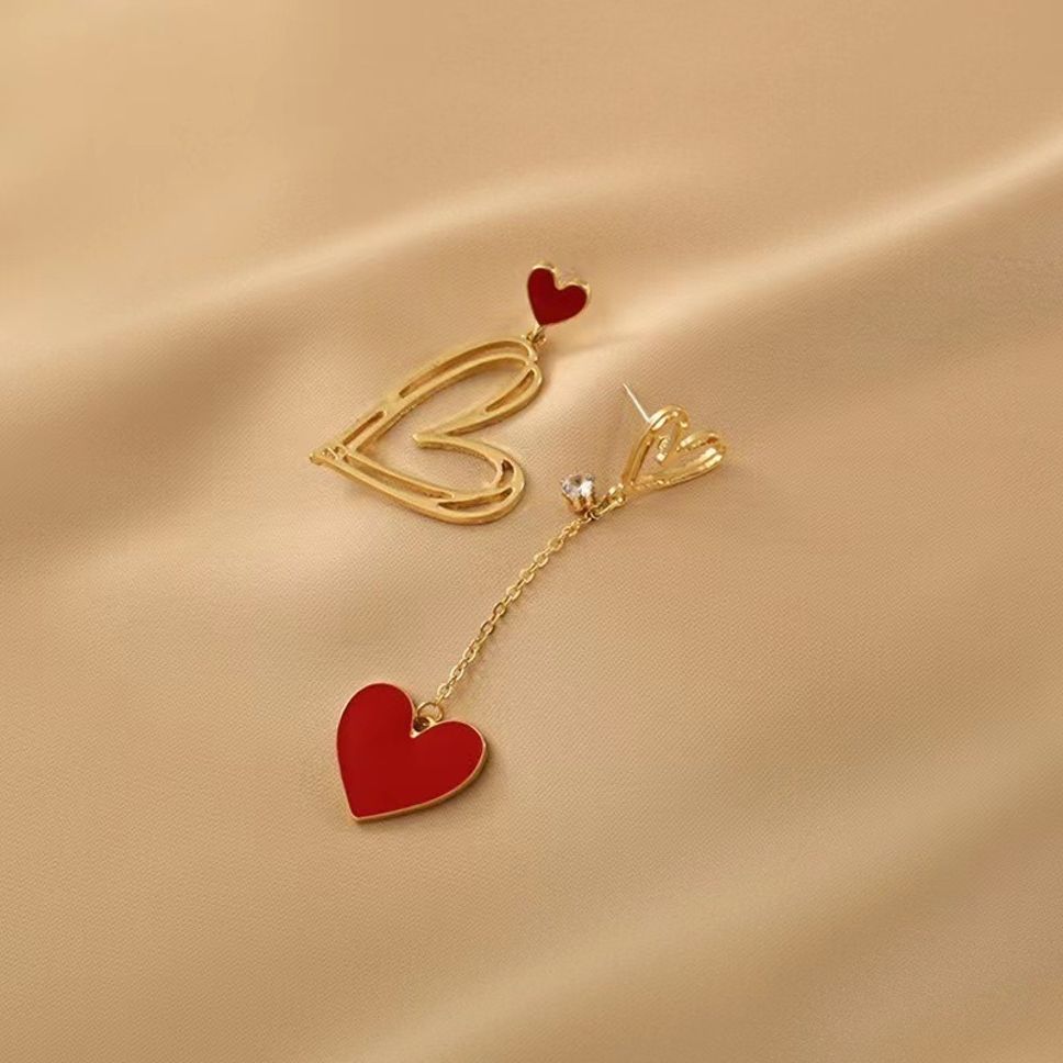 MYKI Gold Plated Red Heart Drop Earrings | Enamel Finish & Anti Tarnish (MKERCH1053G-RED-SSYI)