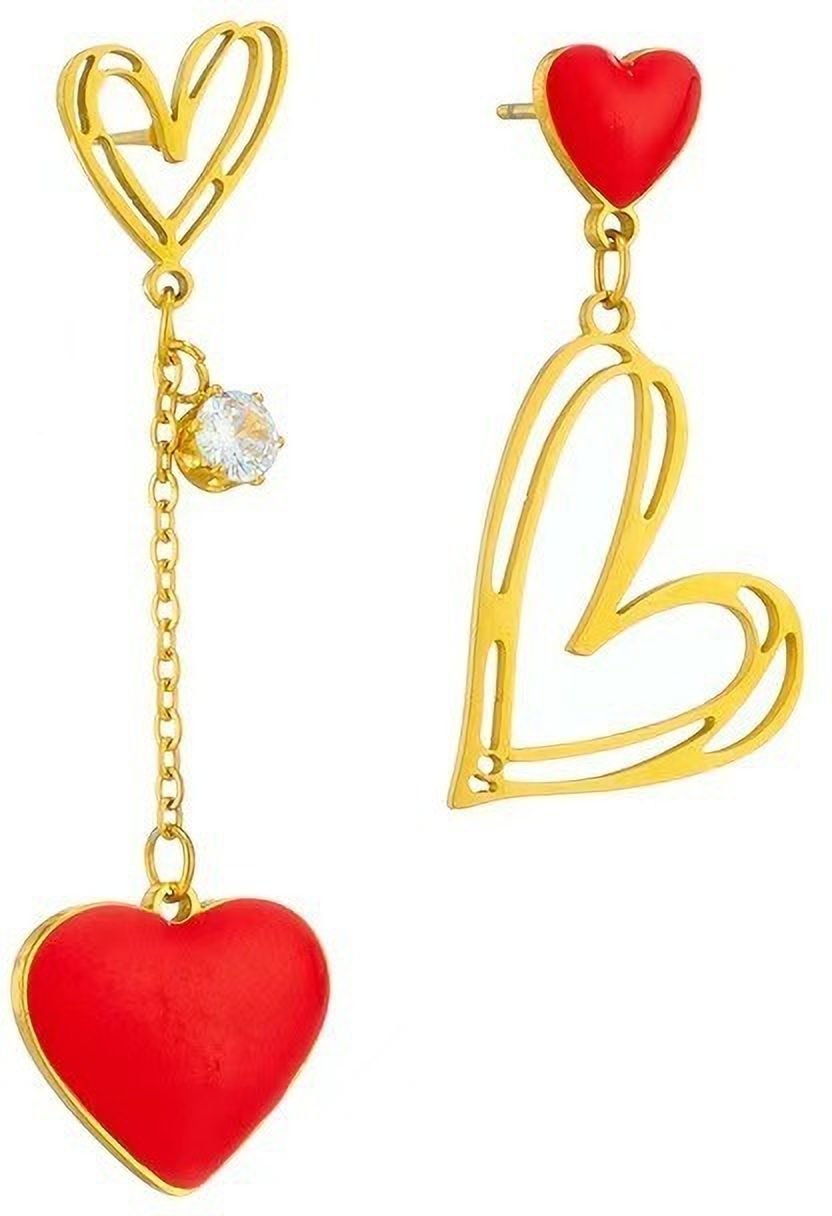 MYKI Gold Plated Red Heart Drop Earrings | Enamel Finish & Anti Tarnish (MKERCH1053G-RED-SSYI)