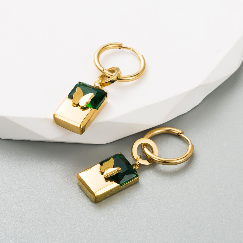 MYKI Gold Plated Green Enamel Butterfly Drop Earrings | Anti Tarnish Finish (MKERCH1054G-GREEN-SSYI)