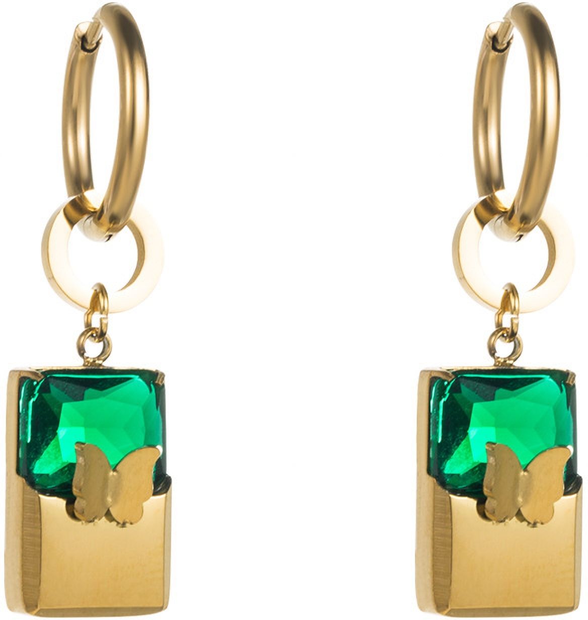 MYKI Gold Plated Green Enamel Butterfly Drop Earrings | Anti Tarnish Finish (MKERCH1054G-GREEN-SSYI)