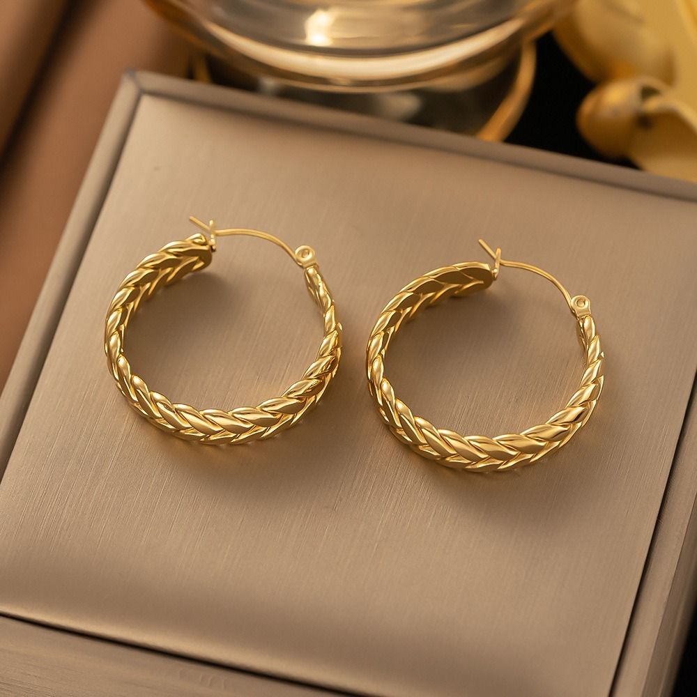 MYKI Gold Plated Braided Hoop Earrings | Anti Tarnish Finish (MKERCH1056G-SSYI)