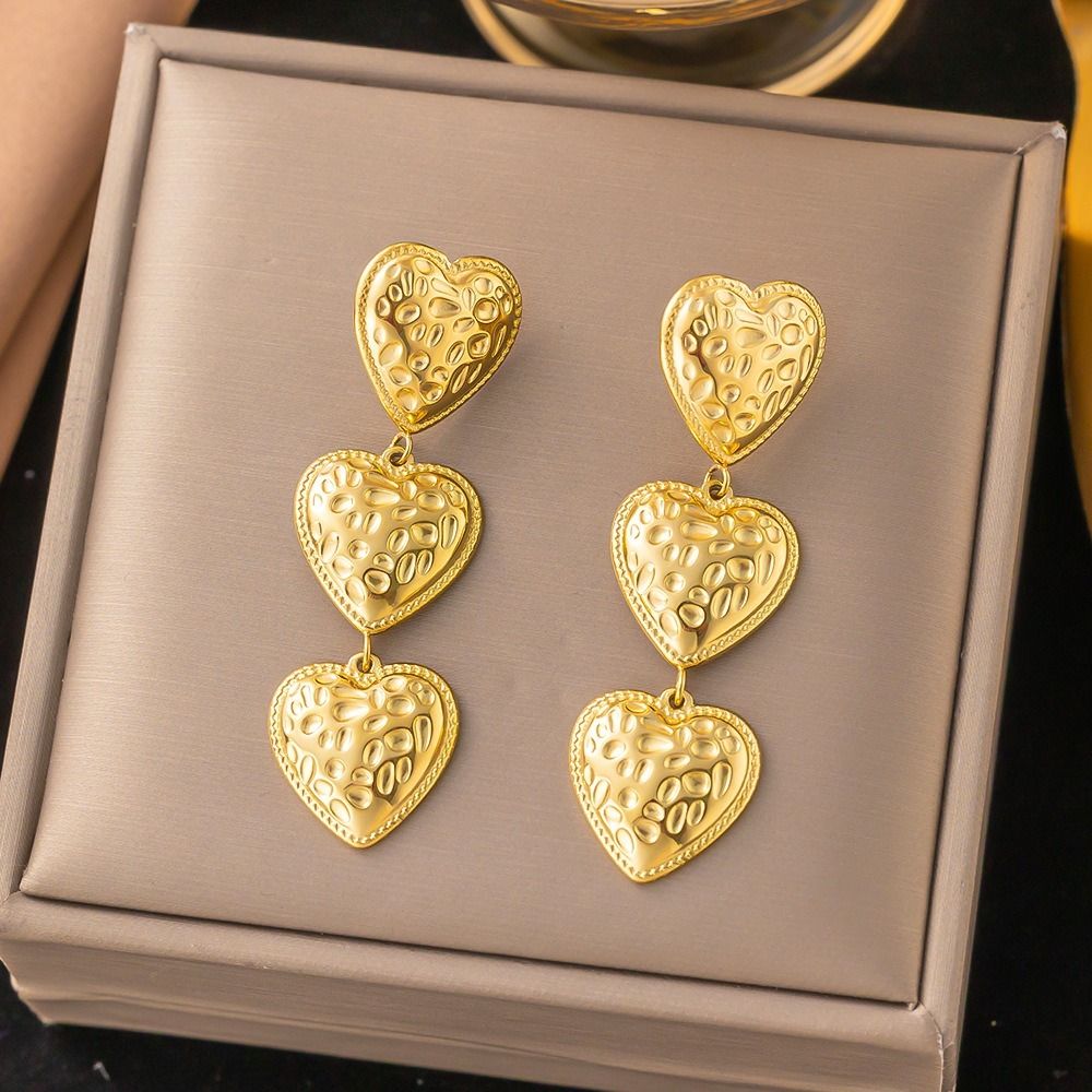 MYKI Gold Plated Triple Heart Drop Earrings | Anti Tarnish Finish (MKERCH1057G-SSYI)