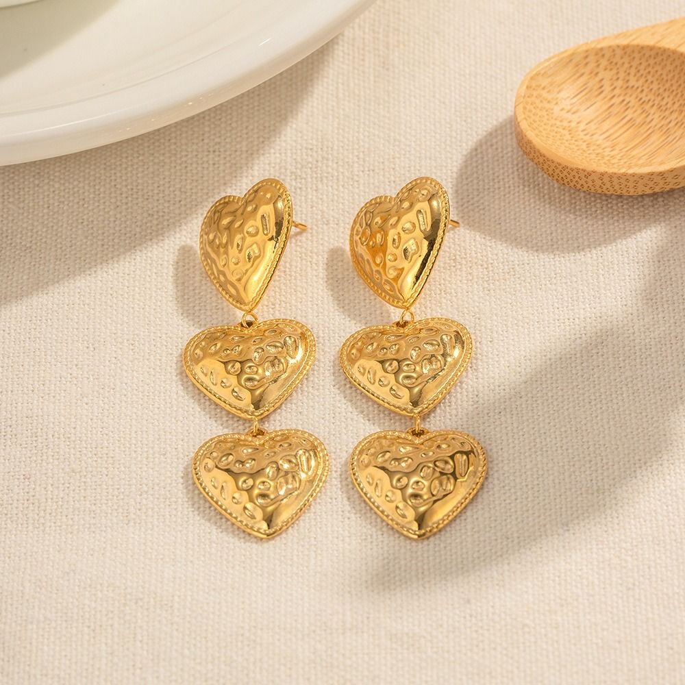 MYKI Triple Heart Drop Earrings | Anti Tarnish Finish (MKERCH1057-SSYI)