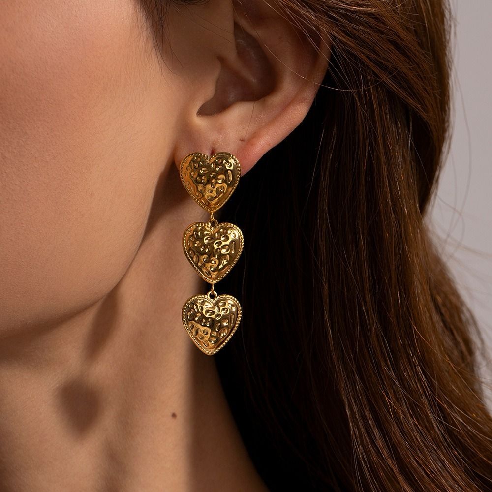 MYKI Triple Heart Drop Earrings | Anti Tarnish Finish (MKERCH1057-SSYI)