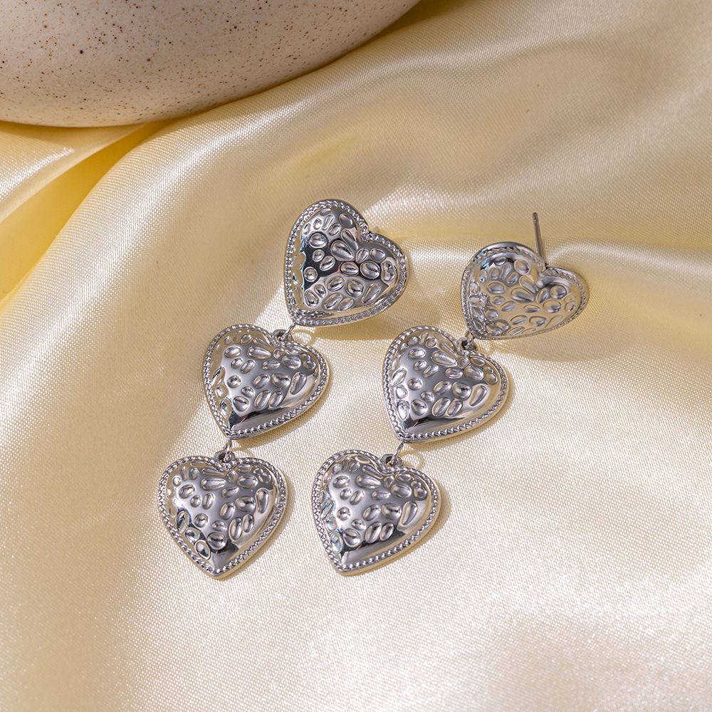 MYKI Triple Heart Drop Earrings | Anti Tarnish Finish (MKERCH1057-SSYI)