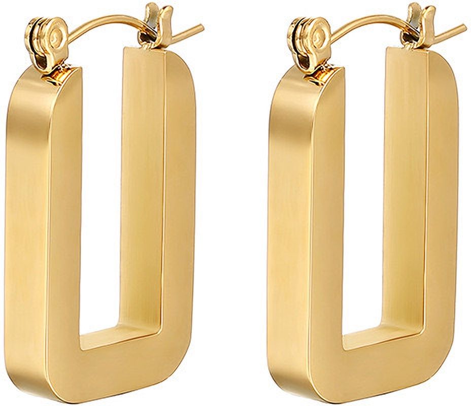 MYKI Gold Plated Thick Rectangular Hoop Earrings | Anti Tarnish Finish (MKERCH1059G-SSYI)