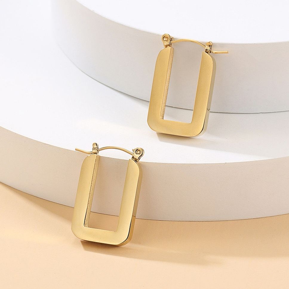 MYKI Gold Plated Thick Rectangular Hoop Earrings | Anti Tarnish Finish (MKERCH1059G-SSYI)
