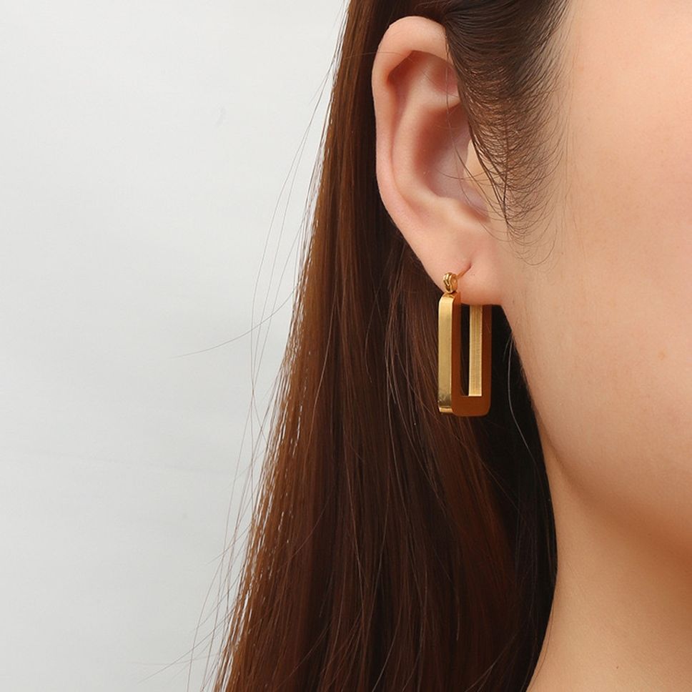 MYKI Gold Plated Thick Rectangular Hoop Earrings | Anti Tarnish Finish (MKERCH1059G-SSYI)