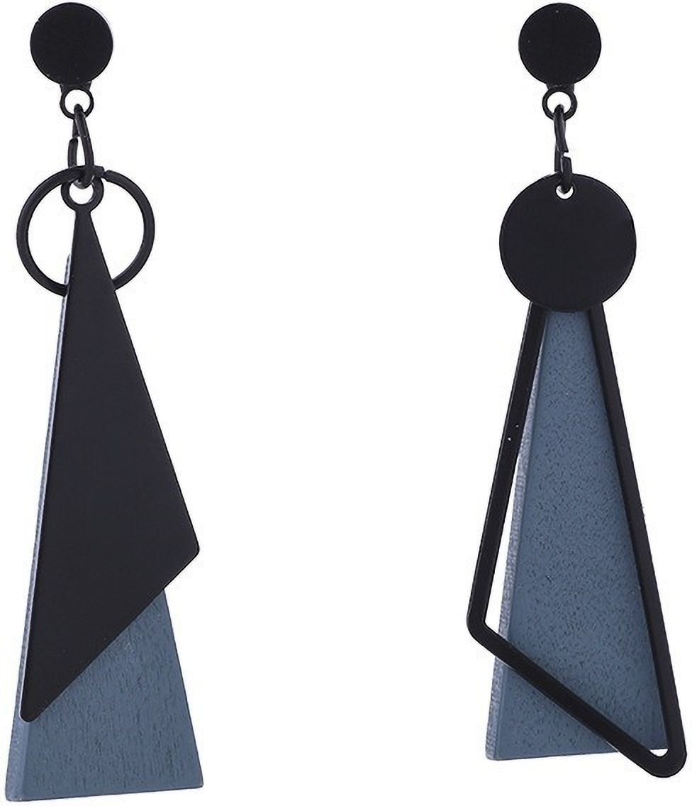 MYKI Black and Grey Korean Long Dangle Earrings | Geometric Design (MKERCH800PI-ANT)
