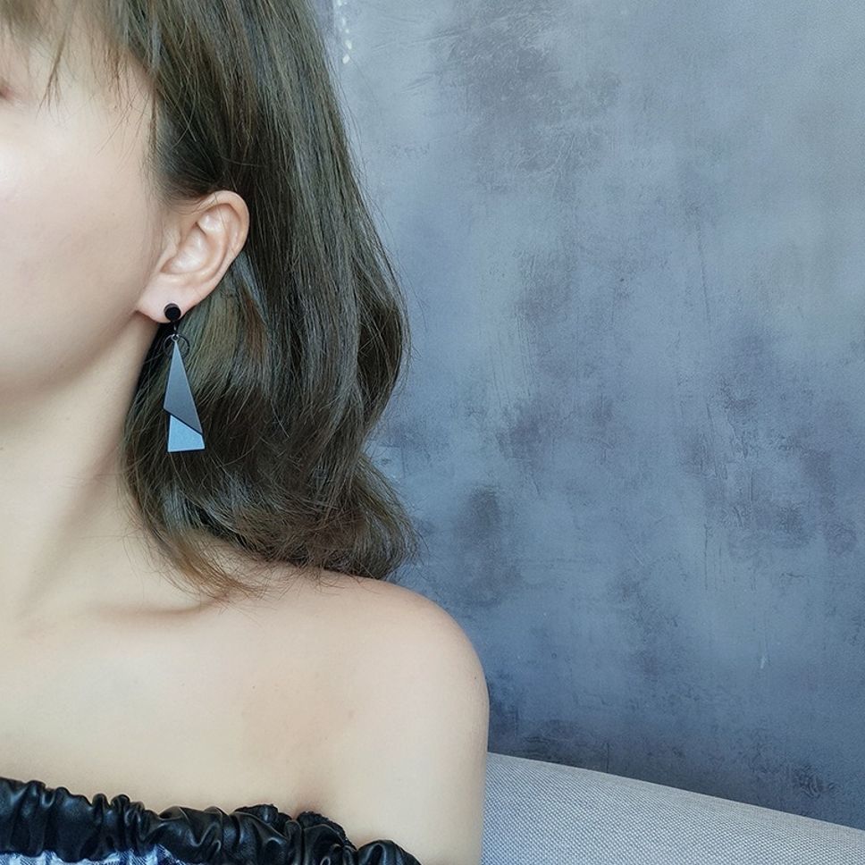 MYKI Black and Grey Korean Long Dangle Earrings | Geometric Design (MKERCH800PI-ANT)
