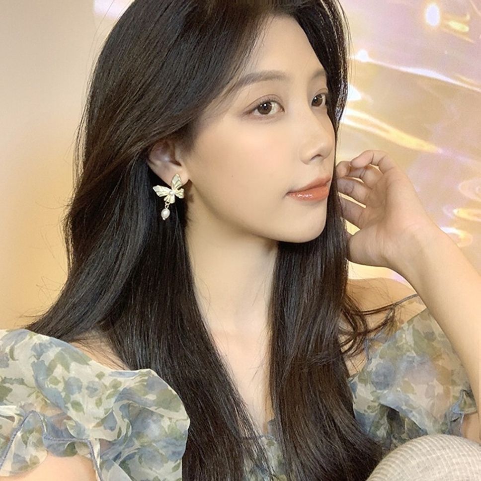 MYKI Butterfly Pearl Korean Dangle Earrings | Gold Plated (MKERCH802PI-ANT)