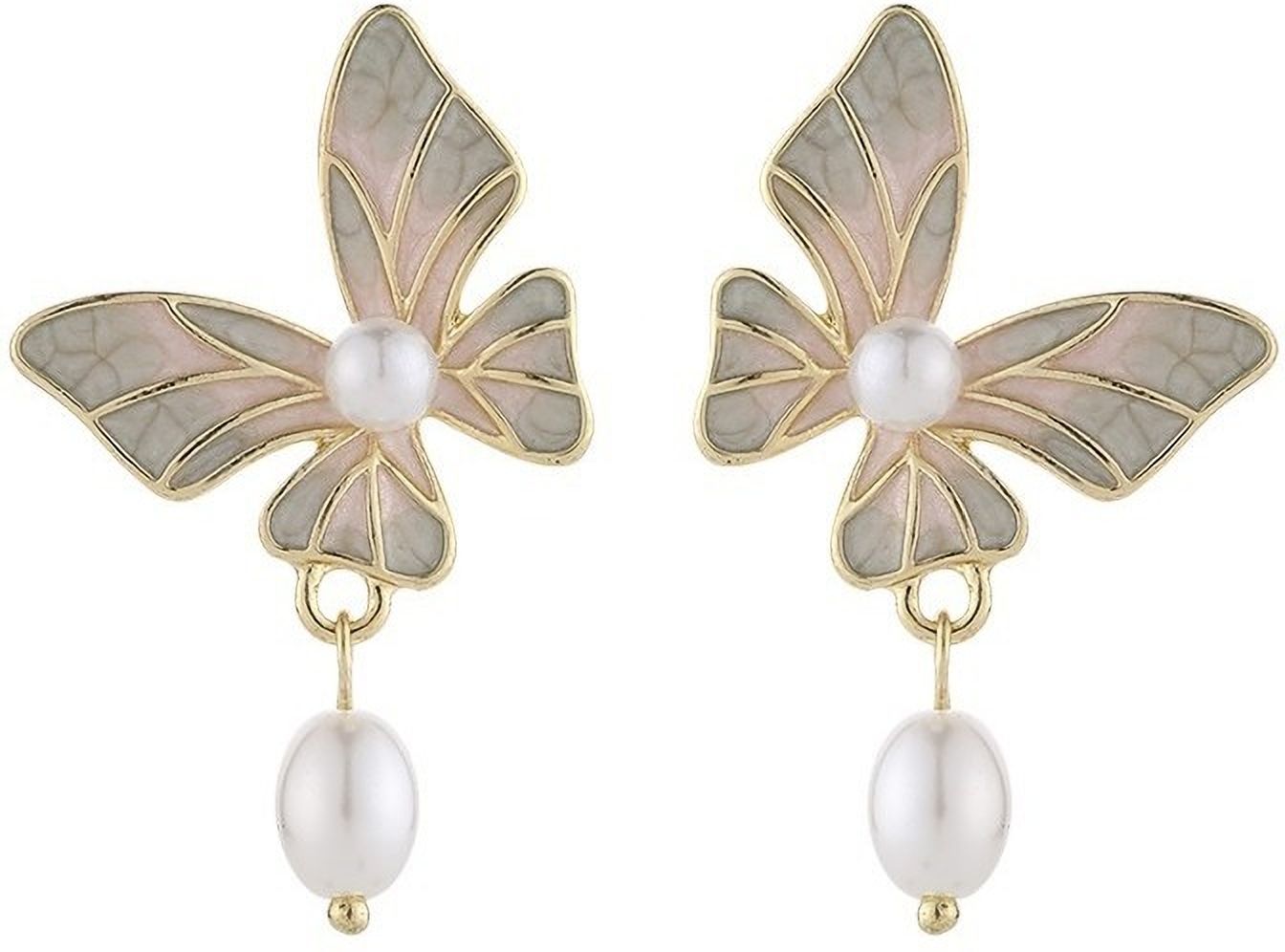 MYKI Butterfly Pearl Korean Dangle Earrings | Gold Plated (MKERCH802PI-ANT)