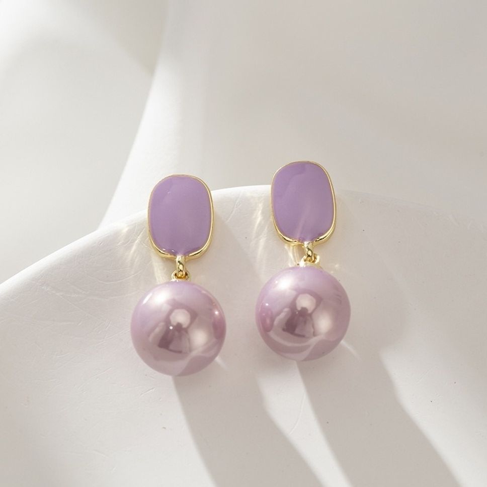 MYKI Purple Pearl Korean Dangle Earrings | Glossy Gold Finish (MKERCH803PI-ANT)