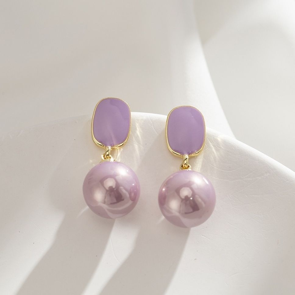 MYKI Purple Pearl Korean Dangle Earrings | Glossy Gold Finish (MKERCH803PI-ANT) by MYKI | Korean Fashion Jewelry