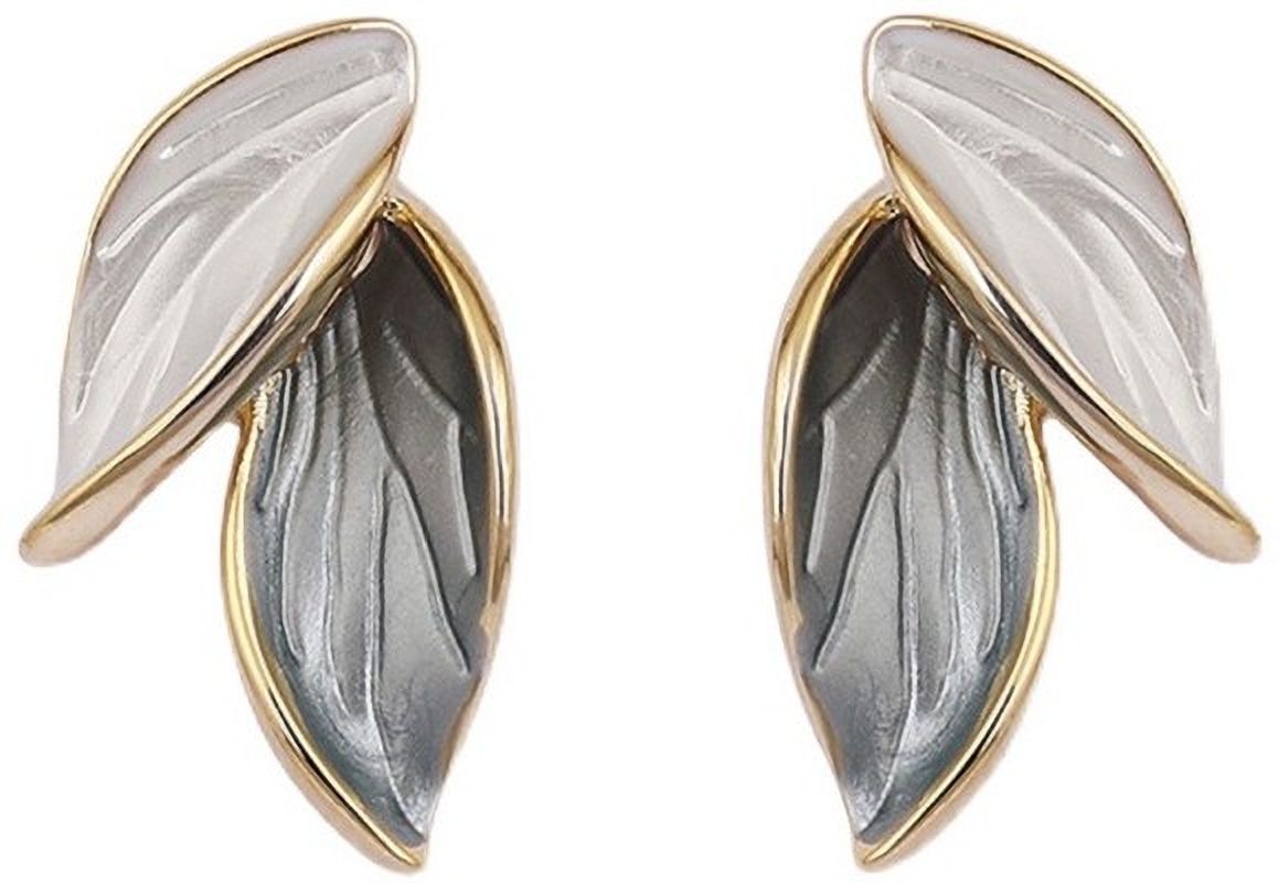 MYKI Silver Leaf Korean Stud Earrings | Elegant Enamel Finish (MKERCH805PI-ANT)