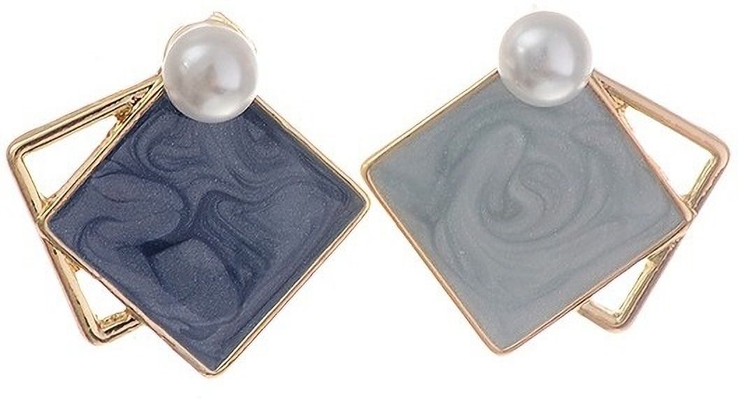 MYKI Blue Pearl Square Korean Stud Earrings | Gold Finish (MKERCH806PI-ANT)