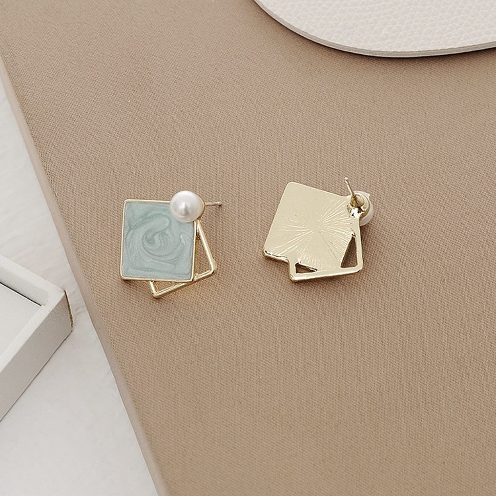 MYKI Blue Pearl Square Korean Stud Earrings | Gold Finish (MKERCH806PI-ANT)