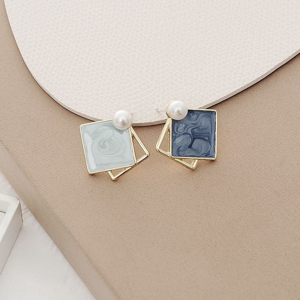 MYKI Blue Pearl Square Korean Stud Earrings | Gold Finish (MKERCH806PI-ANT) by MYKI | Korean Fashion Jewelry