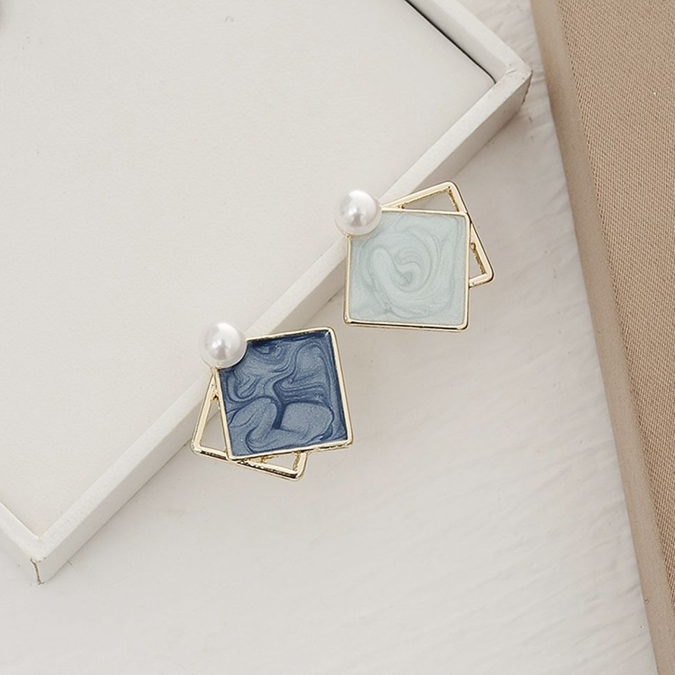 MYKI Blue Pearl Square Korean Stud Earrings | Gold Finish (MKERCH806PI-ANT)