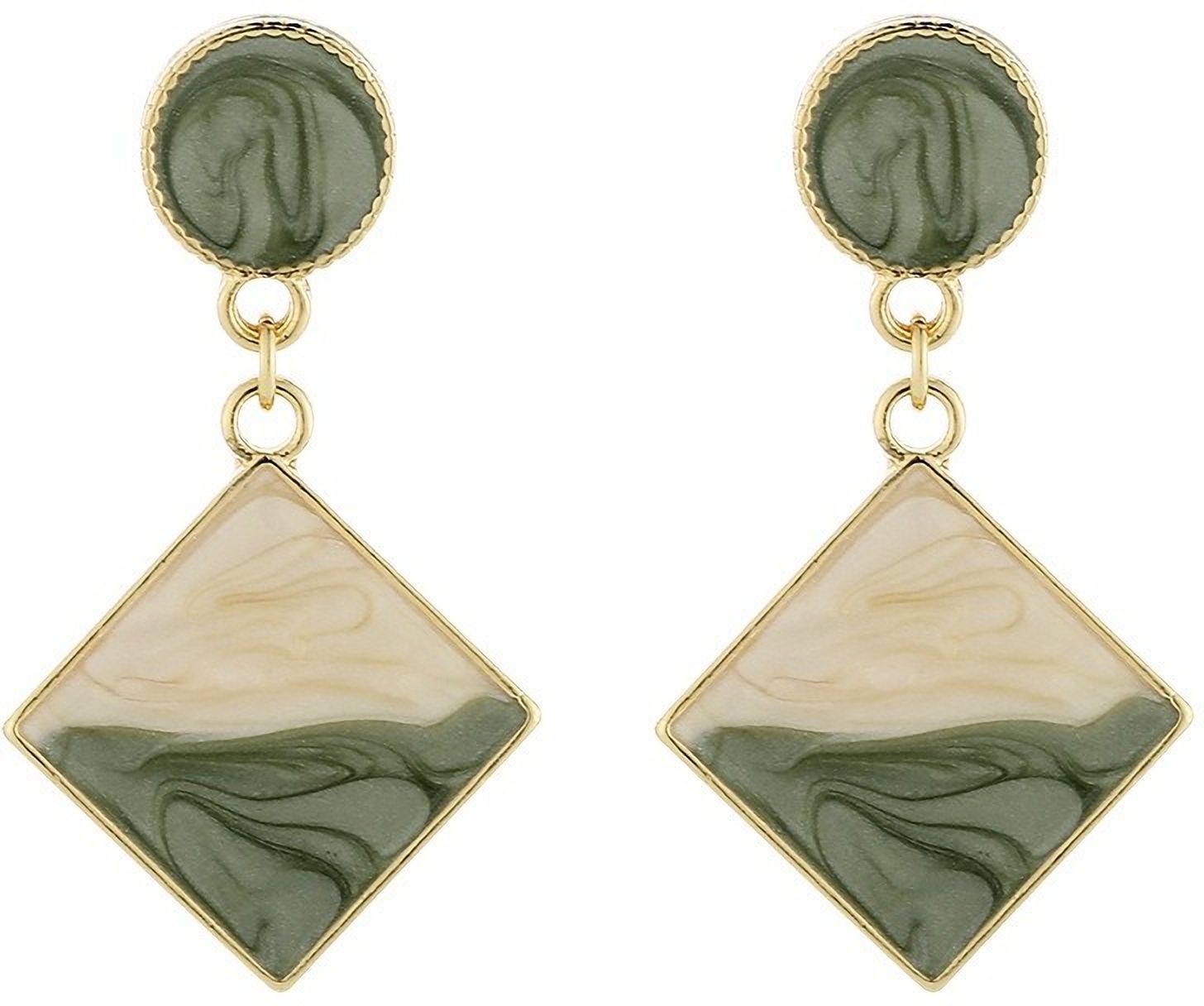 MYKI Green Cream Square Korean Dangle Earrings | Gold Plated (MKERCH807PI-ANT)