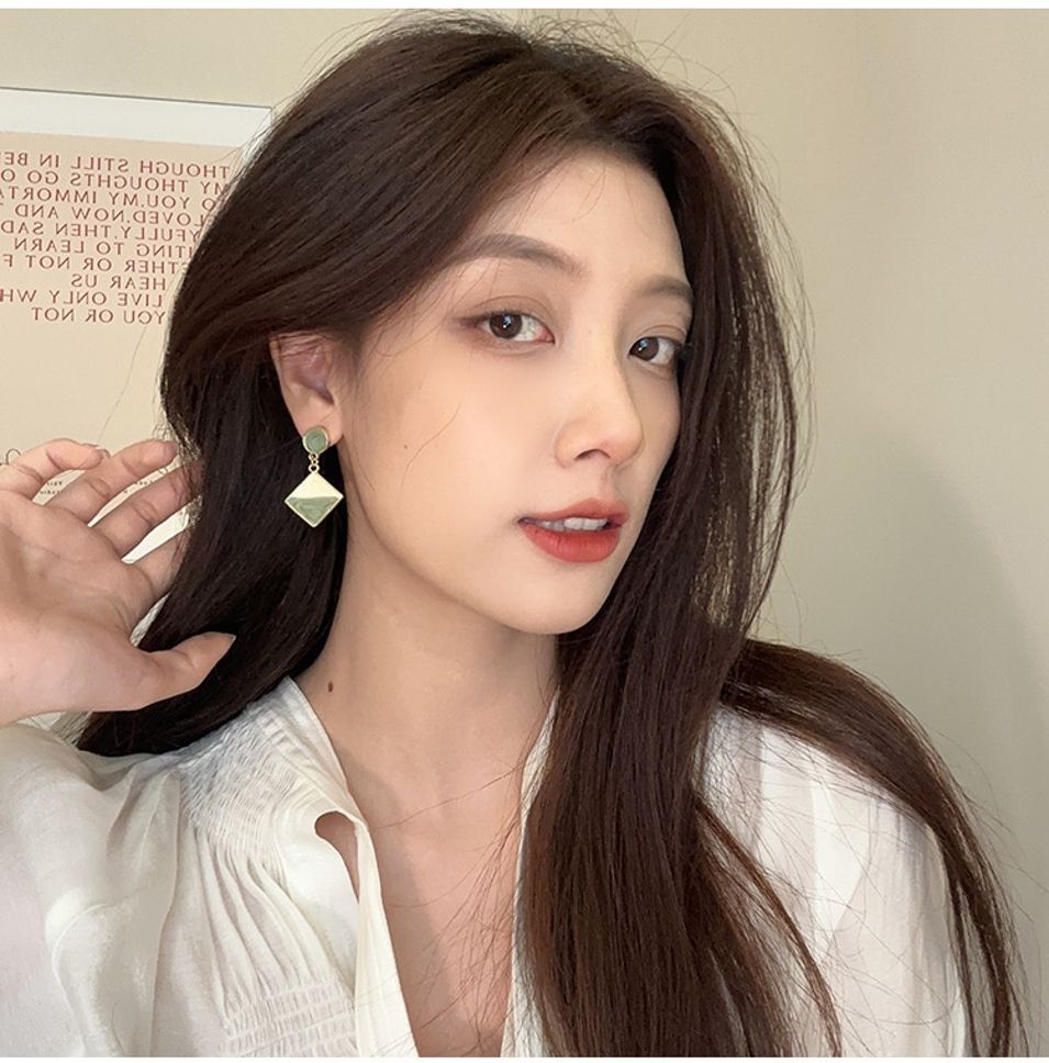 MYKI Green Cream Square Korean Dangle Earrings | Gold Plated (MKERCH807PI-ANT)